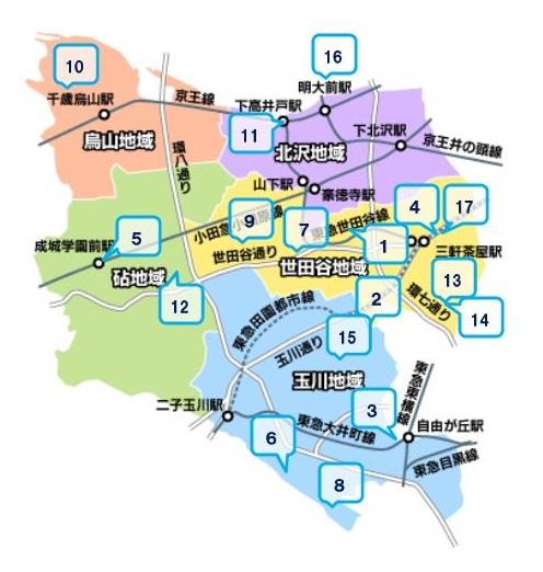 世田谷区内近隣大学マップ