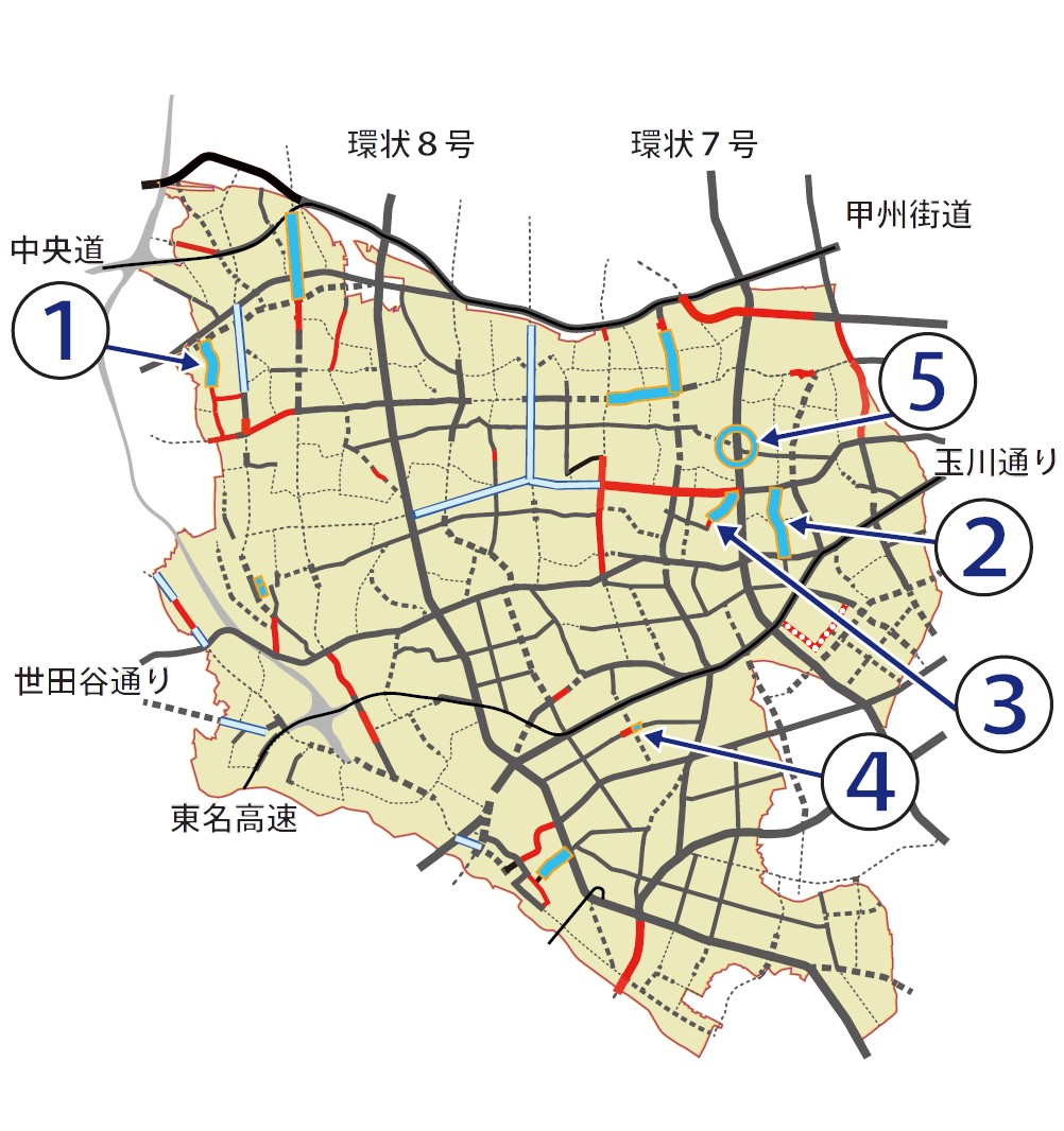 せたがや道づくりプラン優先整備路線位置図