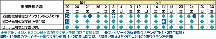 区の集団接種会場開設日程（予定）