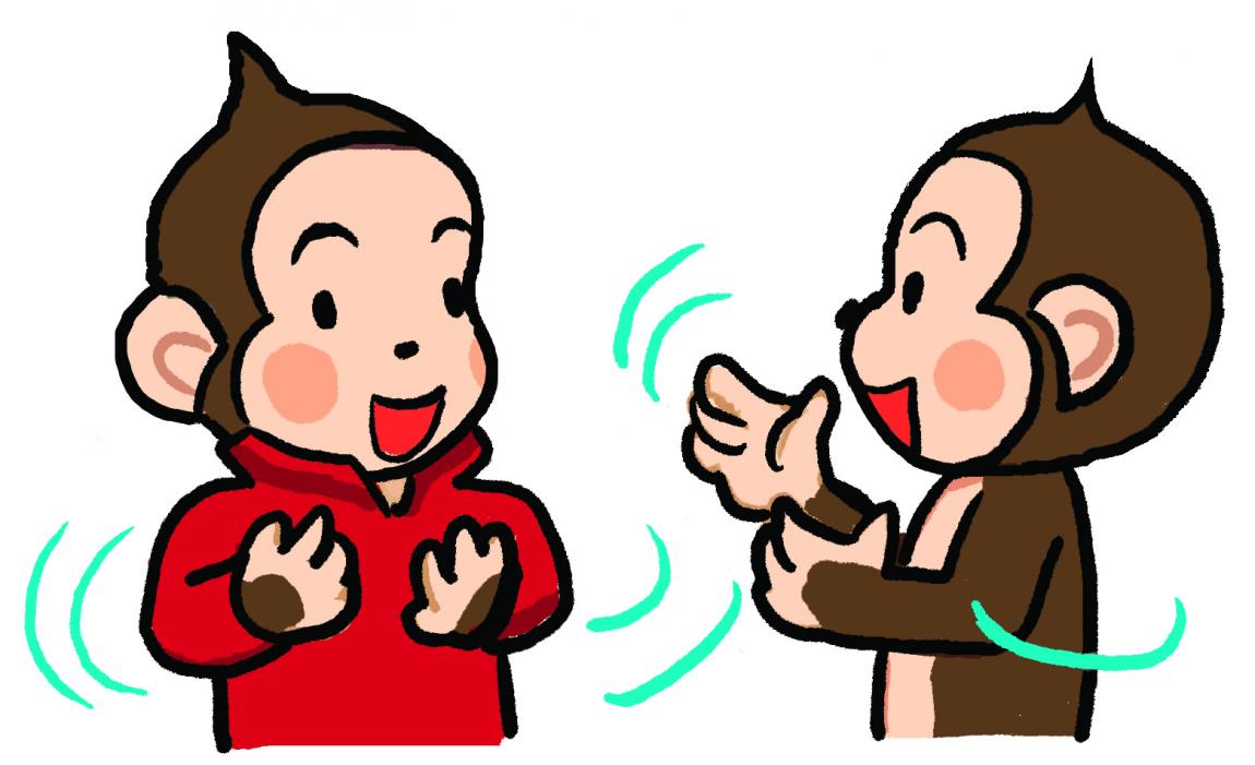 手話をするせたっち