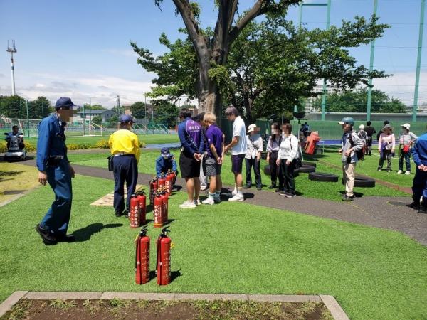 明大八幡山グラウンド防災訓練