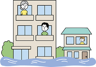 2階以上で避難する様子のイラスト