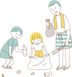 清掃活動をする親子のイラスト