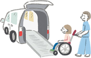 車いすで車に乗る人のイラスト