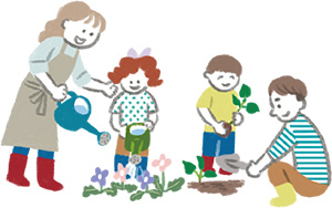 花を植える人たちのイラスト
