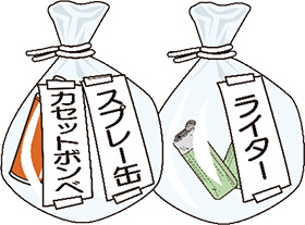 スプレー缶 カセットボンベ ライター等のごみの出し方のイラスト