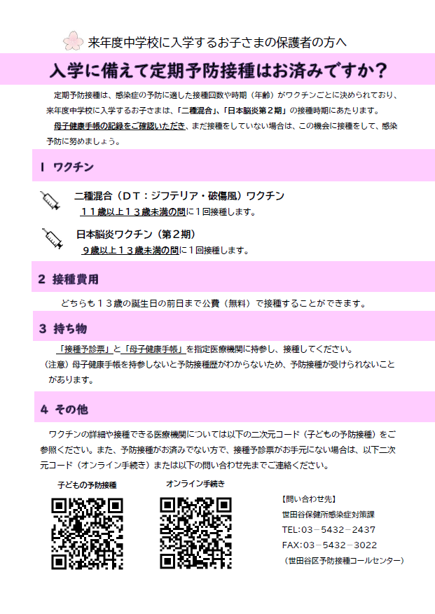 日本脳炎・DT勧奨チラシ