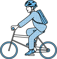 ヘルメットを着用して自転車に乗る様子のイラスト