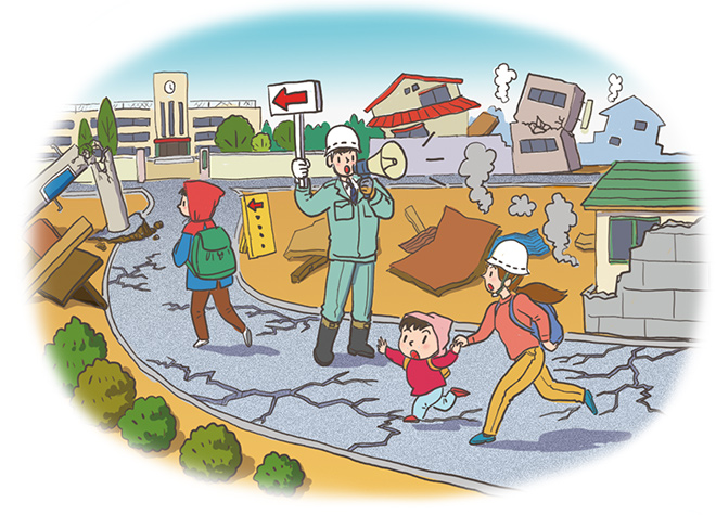 災害から区民の命と街を守る道づくりのイメージイラスト