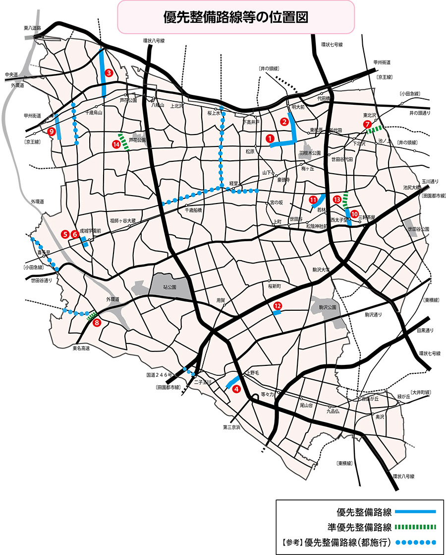 優先整備路線等の位置図