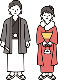 袴と振袖を着る若者のイラスト