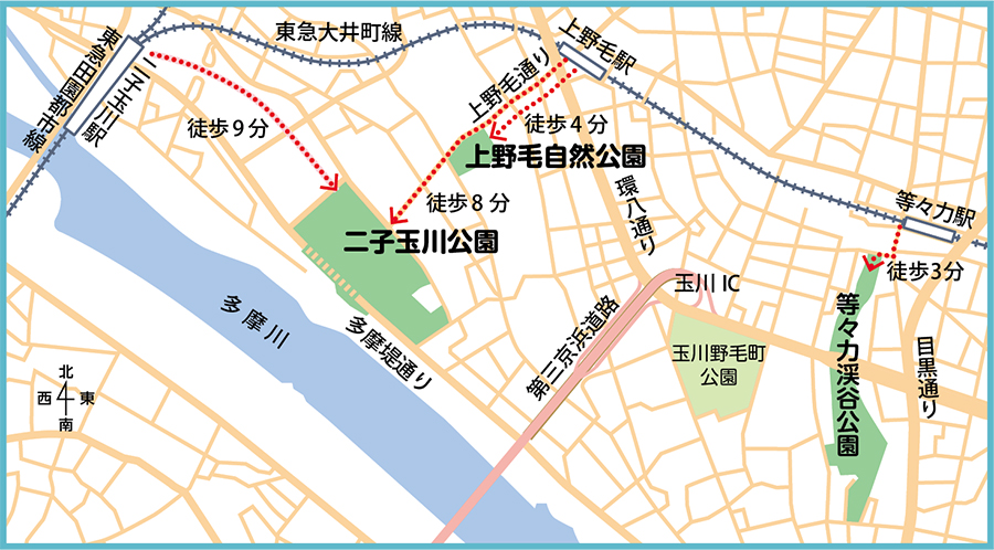 玉川地域の公園周辺の地図