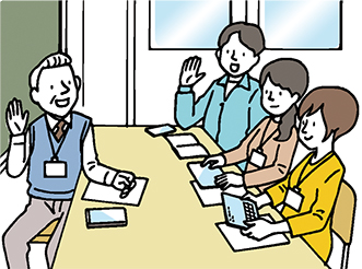 ベテラン教員と若手の教員たちのイラスト