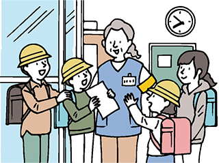 児童を見守るスタッフのイラスト