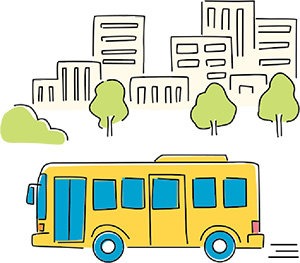街とバスのイラスト