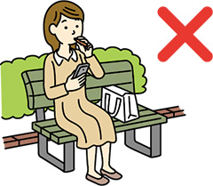 加熱式たばこをベンチで吸う女性のイラスト