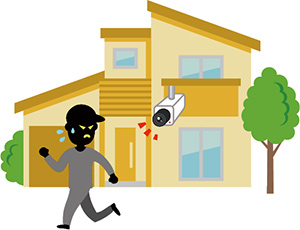 防犯カメラを見て逃げる犯罪者のイラスト