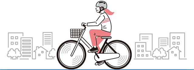 ヘルメットを着用して自転車に乗る女性のイラスト
