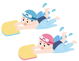 ビート板で泳ぐ子どものイラスト