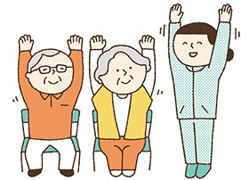 エクササイズをする講師と高齢者のイラスト