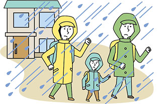 避難する家族のイラスト