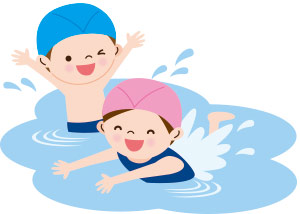 プールで遊ぶ子どもたちのイラスト
