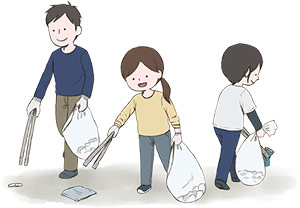 清掃する様子のイラスト
