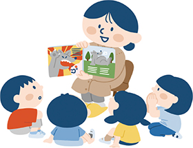 読み聞かせの様子のイラスト