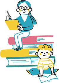 本と読書をしている様子のイラスト