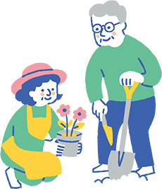 高齢者クラブで活動する高齢者のイラスト
