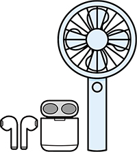 ハンディファンとワイヤレスイヤホンのイラスト