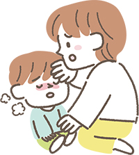 子どもの具合をみる母親のイラスト