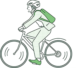 ヘルメットを着用して自転車で走る様子のイラスト