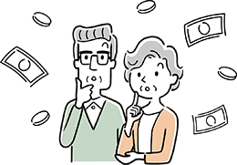 お金について考える高齢者のイラスト