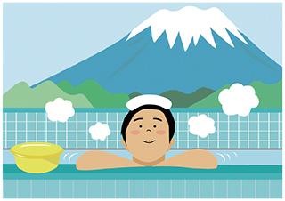 公衆浴場で入浴する様子のイラスト