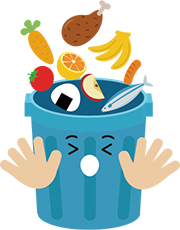 ゴミ箱と捨てられる食べ物のイメージイラスト