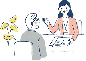 相談員に相談する様子のイラスト