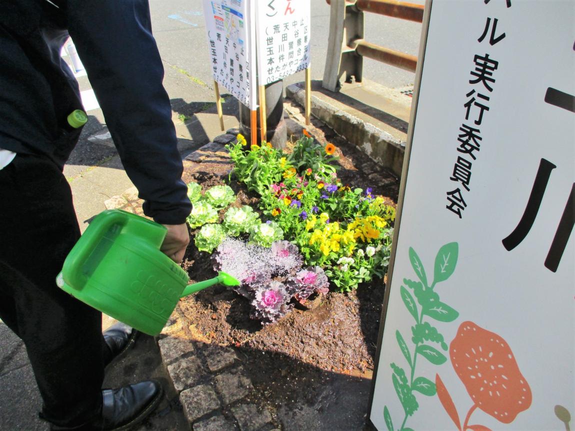 じょうろで水をあげている様子