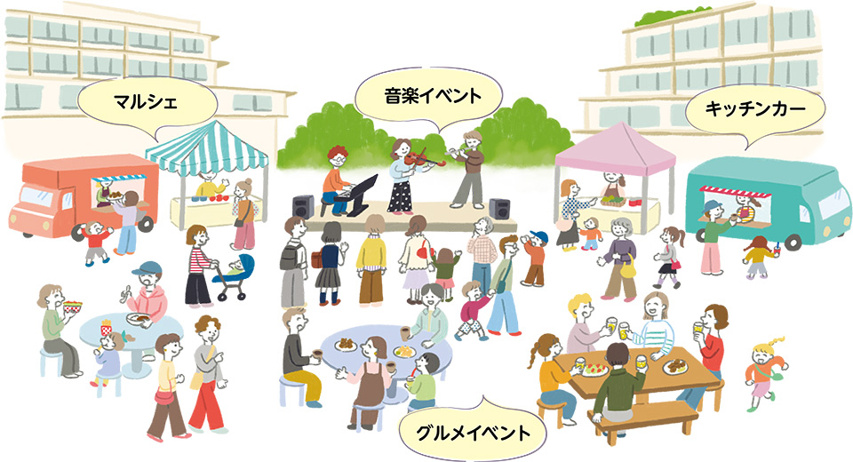 せたがやはじまりフェスのイメージイラスト/マルシェ/音楽イベント/キッチンカー/グルメイベント