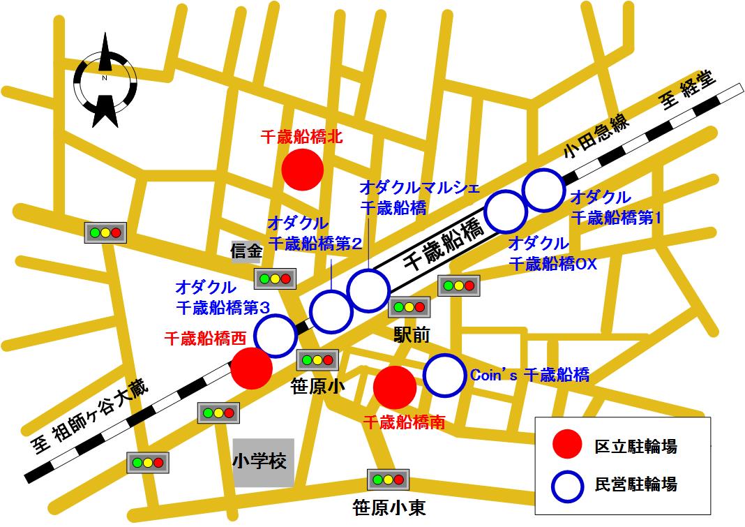 千歳船橋駅周辺駐輪場地図