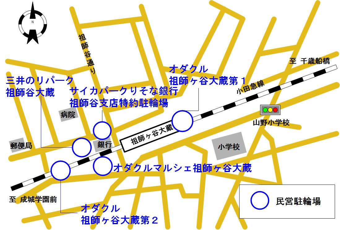 祖師ヶ谷大蔵駅周辺駐輪場地図