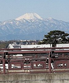 上野毛の富士見橋と富士山の写真