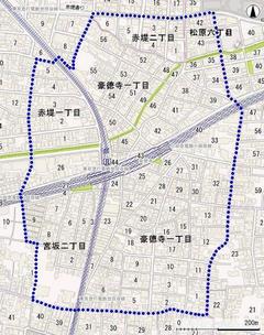 豪徳寺駅周辺地区の地図