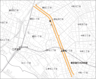 環状八号線瀬田・上野毛・野毛地区　区域図