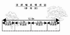 主要生活道路112号線（松栄会通り1期）道路幅員構造図（幅員12メートル）